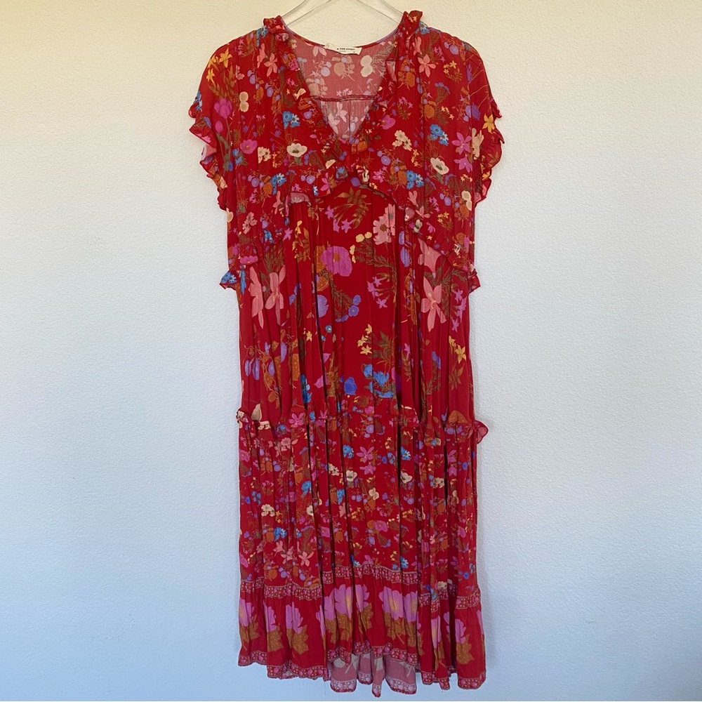 NWOT SPELL & THE GYPSY Free People Exclusive Wild Bloom Gown Crimson Cherry Red - Picture 4 of 12